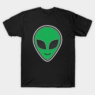 Alien Head happy emoji Embroidery style Patch design T-Shirt